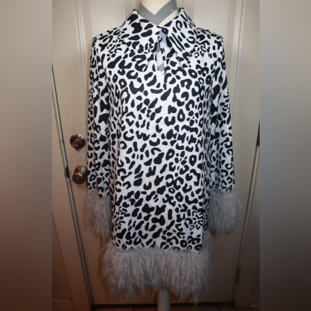 Shein Lune Leopard Print Contrast Fuzzy Trim Dres… - image 1